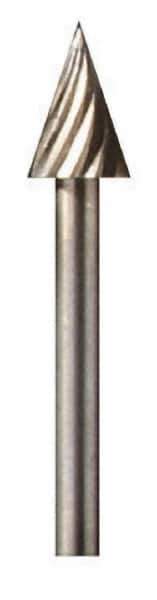 Dremel - 1/4" Cut Diam, 1/8" Shank Diam, Cone Head Single Cut Burr - High Speed Steel, Point End - Apex Tool & Supply