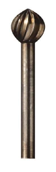 Dremel - 5/16" Cut Diam, 1/8" Shank Diam, Ball Head Single Cut Burr - High Speed Steel, Radius End - Apex Tool & Supply