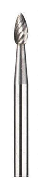 Dremel - 1/8" Cut Diam, 1/8" Shank Diam, Flame Head Double Cut Burr - Carbide, Radius End, 7/32" LOC - Apex Tool & Supply