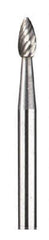 Dremel - 1/8" Cut Diam, 1/8" Shank Diam, Flame Head Double Cut Burr - Carbide, Radius End, 7/32" LOC - Apex Tool & Supply