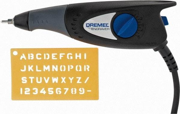 Dremel - 7,200 BPM, Electric Engraving Pen - 2 amps, Includes 9924 Carbide Point; Engraver Tool; Letter/Number Template Kit - Apex Tool & Supply