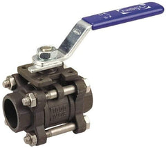 NIBCO - 1/2" Pipe, Full Port, Carbon Steel Standard Ball Valve - 3 Piece, Inline - One Way Flow, Socket Weld x Socket Weld Ends, Locking Lever Handle, 1,000 WOG - Apex Tool & Supply