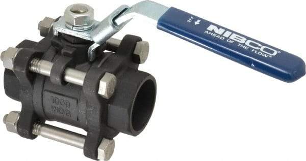 NIBCO - 1" Pipe, Full Port, Carbon Steel Standard Ball Valve - 3 Piece, Inline - One Way Flow, Socket Weld x Socket Weld Ends, Locking Lever Handle, 1,000 WOG - Apex Tool & Supply