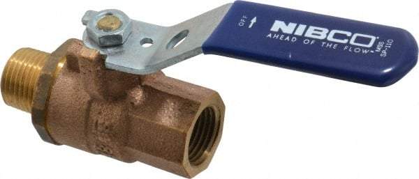 NIBCO - 1/2" Pipe, Full Port, Bronze Standard Ball Valve - 2 Piece, Inline - One Way Flow, MNPT x FNPT Ends, Lever Handle, 600 WOG, 200 WSP - Apex Tool & Supply