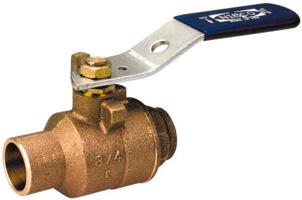NIBCO - 1-1/2" Pipe, Standard Port, Bronze Standard Ball Valve - 2 Piece, Inline - One Way Flow, Soldered x Soldered Ends, Lever Handle, 600 WOG, 150 WSP - Apex Tool & Supply