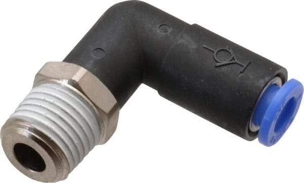 SMC PNEUMATICS - 6mm OD, R(PT) 1/4 Thread, Brass/Polybutylene Push-to-Connect Male Elbow - 145 Max psi - Apex Tool & Supply