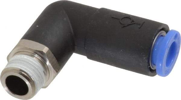 SMC PNEUMATICS - 6mm OD, R(PT) 1/8 Thread, Brass/Polybutylene Push-to-Connect Male Elbow - 145 Max psi - Apex Tool & Supply