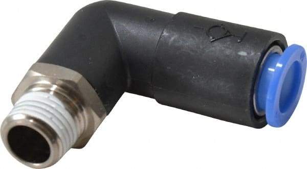 SMC PNEUMATICS - 10mm OD, R(PT) 1/4 Thread, Brass/Polybutylene Push-to-Connect Male Elbow - 145 Max psi - Apex Tool & Supply