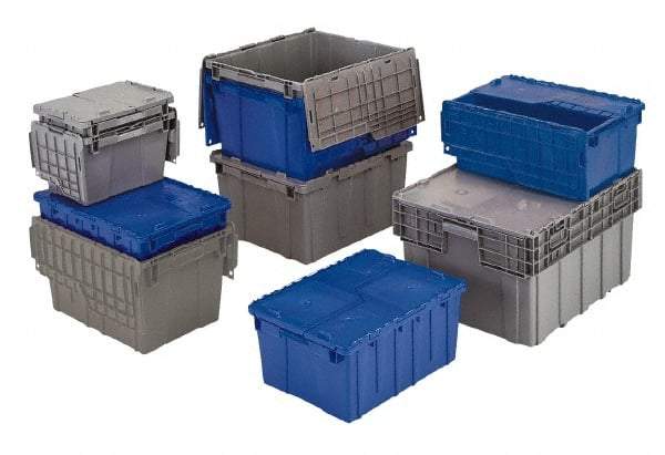 Orbis - 2.7 Cu Ft, 70 Lb Load Capacity Blue Polyethylene Attached-Lid Container - Stacking, Nesting, 23.9" Long x 19.6" Wide x 12.6" High, Lid Included - Apex Tool & Supply