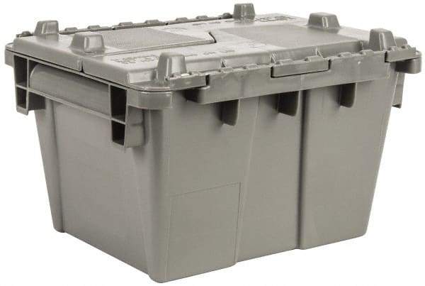 Orbis - 0.3 Cu Ft, 70 Lb Load Capacity Gray Polyethylene Attached-Lid Container - Stacking, Nesting, 11.8" Long x 9.8" Wide x 7.7" High, Lid Included - Apex Tool & Supply
