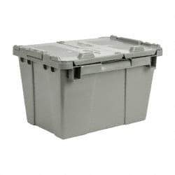 Orbis - 0.6 Cu Ft, 70 Lb Load Capacity Gray Polyethylene Attached-Lid Container - Stacking, Nesting, 15.2" Long x 10.9" Wide x 9.7" High, Lid Included - Apex Tool & Supply