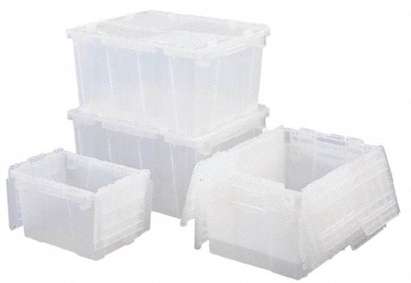 Orbis - 0.6 Cu Ft, 70 Lb Load Capacity Clear Polypropylene Attached-Lid Container - Stacking, Nesting, 15.2" Long x 10.9" Wide x 9.7" High, Lid Included - Apex Tool & Supply