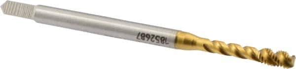 Emuge - M3x0.50 Metric Coarse 3 Flute 6H Bottoming Spiral Flute Tap - High Speed Steel, TiN Finish, 56mm OAL, Right Hand Flute, Right Hand Thread - Exact Industrial Supply