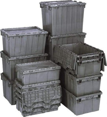 Quantum Storage - 1.42 Cu Ft, 75 Lb Load Capacity Gray Polyethylene Attached-Lid Container - Stacking, Nesting, 22.1" Long x 12.6" Wide x 11.9" High, Lid Included - Apex Tool & Supply