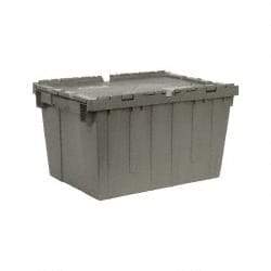 Quantum Storage - 1.67 Cu Ft, 60 Lb Load Capacity Gray Polyethylene Attached-Lid Container - Stacking, Nesting, 21.8" Long x 15" Wide x 12.8" High, Lid Included - Apex Tool & Supply