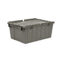 Quantum Storage - 1.27 Cu Ft, 60 Lb Load Capacity Gray Polyethylene Attached-Lid Container - Stacking, Nesting, 21.8" Long x 14.9" Wide x 9.6" High, Lid Included - Apex Tool & Supply