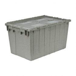 Quantum Storage - 2.2 Cu Ft, 90 Lb Load Capacity Gray Polyethylene Attached-Lid Container - Stacking, Nesting, 25.4" Long x 16.3" Wide x 14.1" High, Lid Included - Apex Tool & Supply