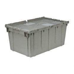 Quantum Storage - 2.5 Cu Ft, 100 Lb Load Capacity Gray Polyethylene Attached-Lid Container - Stacking, Nesting, 27.3" Long x 16.6" Wide x 12-1/2" High, Lid Included - Apex Tool & Supply