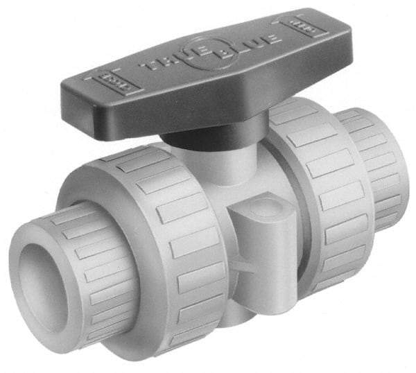 Plast-O-Matic - 2" Pipe, PVDF True Union Design Ball Valve - Inline - Two Way Flow, FNPT x FNPT Ends, Tee Handle, 232 WOG - Apex Tool & Supply