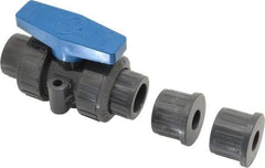 Plast-O-Matic - 1/2" Pipe, Full Port, PVC True Union Design Ball Valve - Inline - Two Way Flow, FNPT x FNPT Ends, Tee Handle, 175 WOG - Apex Tool & Supply