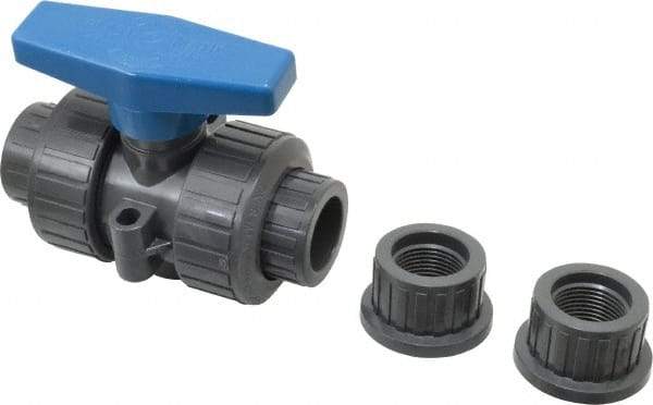 Plast-O-Matic - 3/4" Pipe, Full Port, PVC True Union Design Ball Valve - Inline - Two Way Flow, FNPT x FNPT Ends, Tee Handle, 175 WOG - Apex Tool & Supply