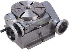 Phase II - 299.97mm Table Diam, Horizontal Tilting Rotary Machining Table - 168.91mm Centerline Height, 1.6" Bore Diam, 4MT Center Taper, 13.97mm T-Slot Width, 90:1 Gear Ratio - Apex Tool & Supply