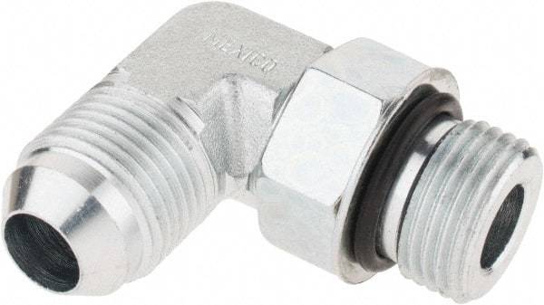 Parker - 1/2" Tube OD, 37° Steel Flared Tube Straight Thread Elbow - 3/4 UNF, Flare x SAE-ORB Ends - Apex Tool & Supply