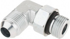 Parker - 1/2" Tube OD, 37° Steel Flared Tube Straight Thread Elbow - 3/4 UNF, Flare x SAE-ORB Ends - Apex Tool & Supply