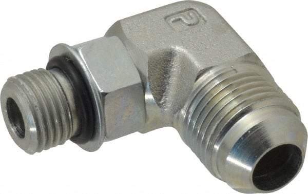 Parker - 1/2" Tube OD, 37° Steel Flared Tube Straight Thread Elbow - 9/16 UNF, Flare x SAE-ORB Ends - Apex Tool & Supply