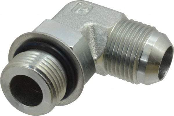 Parker - 3/4" Tube OD, 37° Steel Flared Tube Straight Thread Elbow - 1-1/16 UNF, Flare x SAE-ORB Ends - Apex Tool & Supply