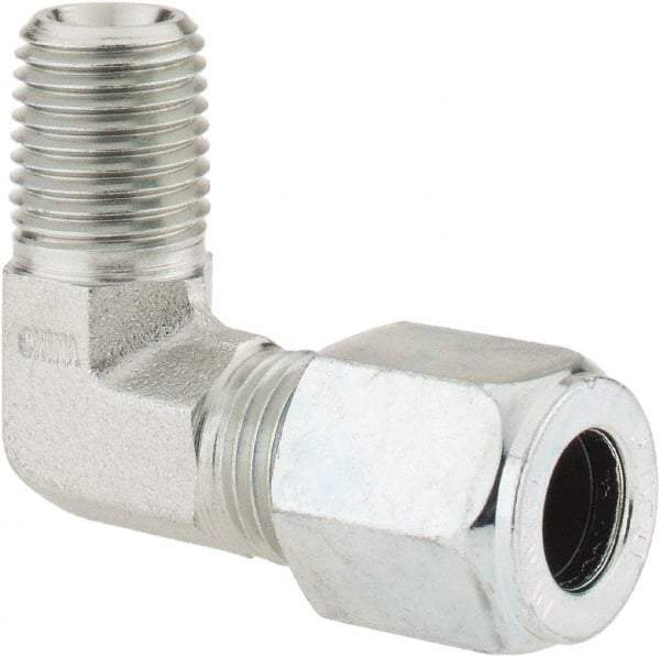 Parker - Metal Flareless Bite Tube Male Elbow - 1/4 NPTF - Apex Tool & Supply