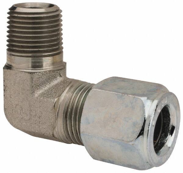 Parker - Metal Flareless Bite Tube Male Elbow - 3/8 NPTF - Apex Tool & Supply