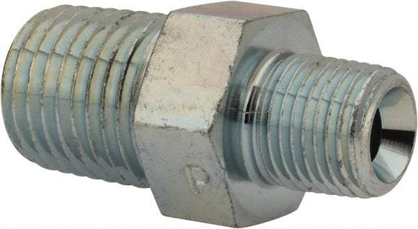 Parker - 1/2 x 1/4 Male Thread, Zinc Plated Steel Industrial Pipe Hex Nipple - MNPTF, 6,000 psi - Apex Tool & Supply