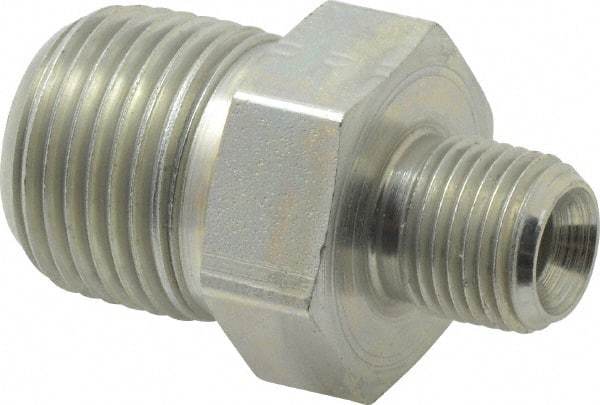 Parker - 3/8 x 1/8 Male Thread, Zinc Plated Steel Industrial Pipe Hex Nipple - MNPTF, 6,000 psi - Apex Tool & Supply