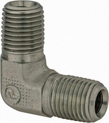 Parker - 1/4 Male Thread, Zinc Plated Steel Industrial Pipe 90° Male Elbow - MNPTF, 6,000 psi - Apex Tool & Supply