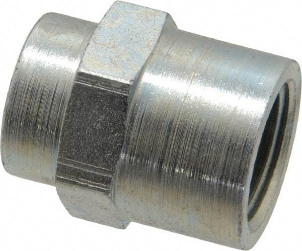 Parker - 3/8 x 1/4 Female Thread, Zinc Plated Steel Industrial Pipe Coupling - FNPTF, 6,000 psi - Apex Tool & Supply