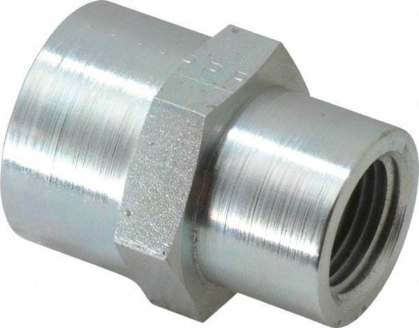 Parker - 3/4 x 1/2 Female Thread, Zinc Plated Steel Industrial Pipe Coupling - FNPTF, 4,000 psi - Apex Tool & Supply