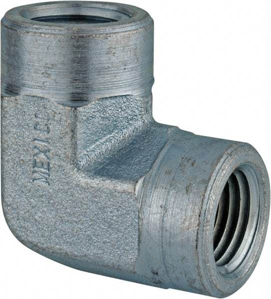 Parker - 3/8 Female Thread, Zinc Plated Steel Industrial Pipe 90° Female Elbow - FNPTF, 4,500 psi - Apex Tool & Supply