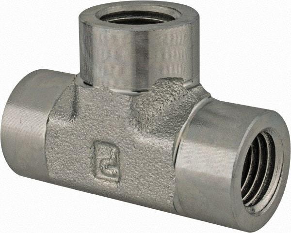 Parker - 1/8 Female Thread, Zinc Plated Steel Industrial Pipe Female Tee - FNPTF, 5,000 psi - Apex Tool & Supply