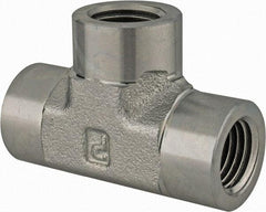 Parker - 1/8 Female Thread, Zinc Plated Steel Industrial Pipe Female Tee - FNPTF, 5,000 psi - Apex Tool & Supply