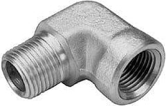 Parker - 1/8 Male Thread x 1/8 Female Thread, Zinc Plated Steel Industrial Pipe 90° Street Elbow - MNPTF x FNPTF, 5,000 psi - Apex Tool & Supply