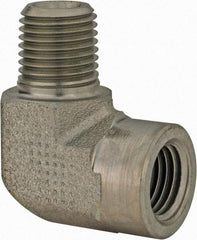 Parker - 1/4 Male Thread x 1/4 Female Thread, Zinc Plated Steel Industrial Pipe 90° Street Elbow - MNPTF x FNPTF, 5,000 psi - Apex Tool & Supply