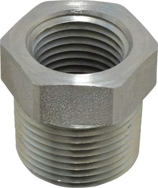 Parker - 3/4 Male Thread x 1/2 Female Thread, Zinc Plated Steel Industrial Pipe Hex Bushing - MNPTF x FNPTF, 5,000 psi - Apex Tool & Supply
