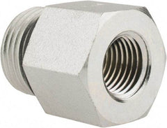 Parker - 3/4-16 Male Thread x 1/4 Female Thread, Zinc Plated Steel Industrial Pipe Adapter - Male Straight Thread O-Ring x Female NPTF, 6,000 psi - Apex Tool & Supply