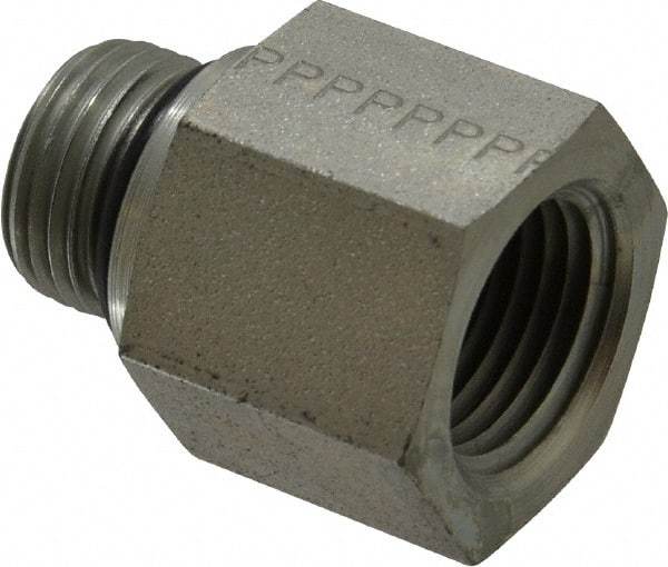 Parker - 3/4-16 Male Thread x 1/2 Female Thread, Zinc Plated Steel Industrial Pipe Adapter - Male Straight Thread O-Ring x Female NPTF, 5,000 psi - Apex Tool & Supply
