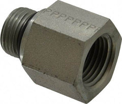 Parker - 3/4-16 Male Thread x 1/2 Female Thread, Zinc Plated Steel Industrial Pipe Adapter - Male Straight Thread O-Ring x Female NPTF, 5,000 psi - Apex Tool & Supply