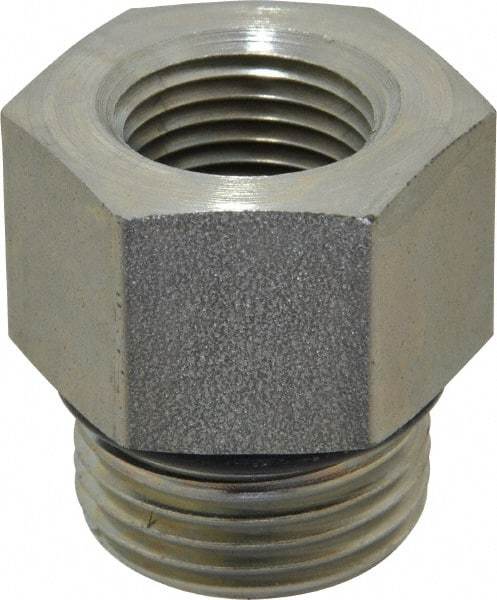 Parker - 1-1/16 - 12 Male Thread x 1/2 Female Thread, Zinc Plated Steel Industrial Pipe Adapter - Male Straight Thread O-Ring x Female NPTF, 5,000 psi - Apex Tool & Supply