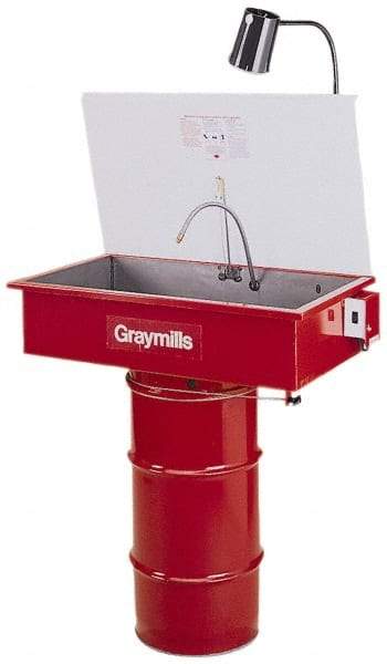 Graymills - Drum Mount Solvent-Based Parts Washer - 10 Gal Max Operating Capacity, Steel Tank, 65" High x 32" Long x 18" Wide, 115 Input Volts - Apex Tool & Supply