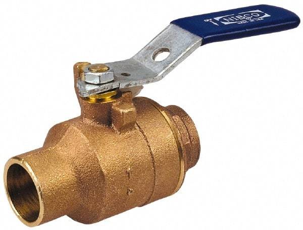 NIBCO - 3/8" Pipe, Full Port, Bronze Oxygen Service Ball Valve - 2 Piece, Inline - One Way Flow, Soldered x Soldered Ends, Lever Handle, 600 WOG, 150 WSP - Apex Tool & Supply