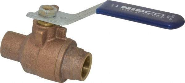 NIBCO - 1/2" Pipe, Full Port, Bronze Standard Ball Valve - 2 Piece, Inline - One Way Flow, Soldered x Soldered Ends, Lever Handle, 600 WOG, 150 WSP - Apex Tool & Supply